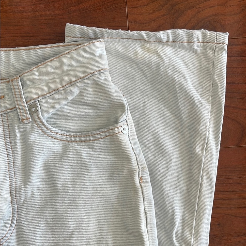 Zara High Waist Straight Leg Button Fly Light Wash Jeans - Picture 3 of 7